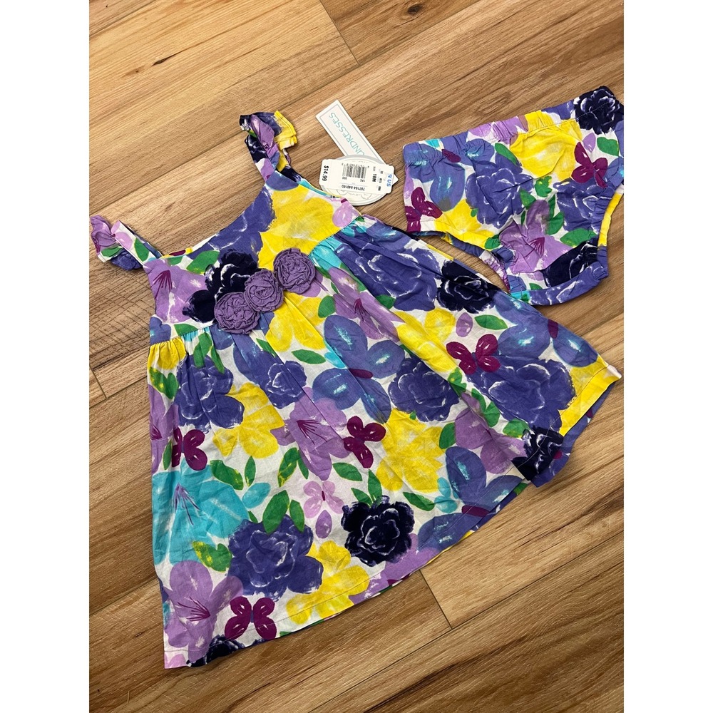 Koala Baby Floral Sun Dress Set Kids 18M Purple Yellow Rosette Applique NWT